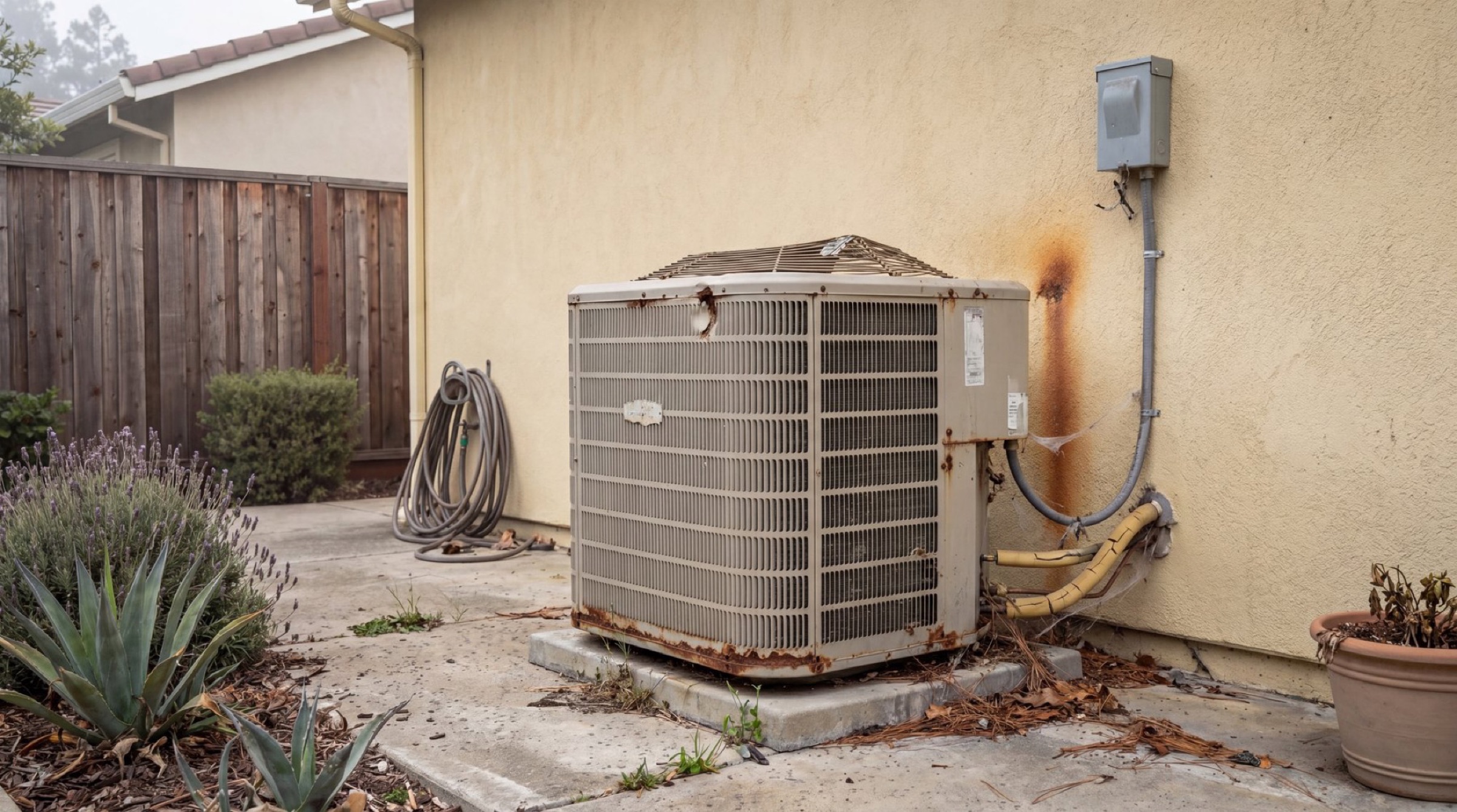 Before — old neglected HVAC unit